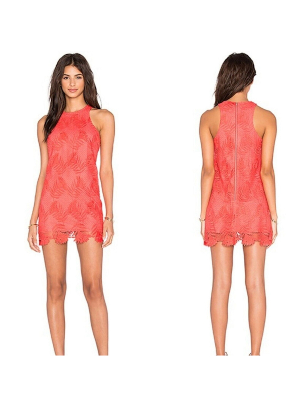 Lovers + Friends Caspian Lace Mini Shift Dress Coral XS Boho Revolve